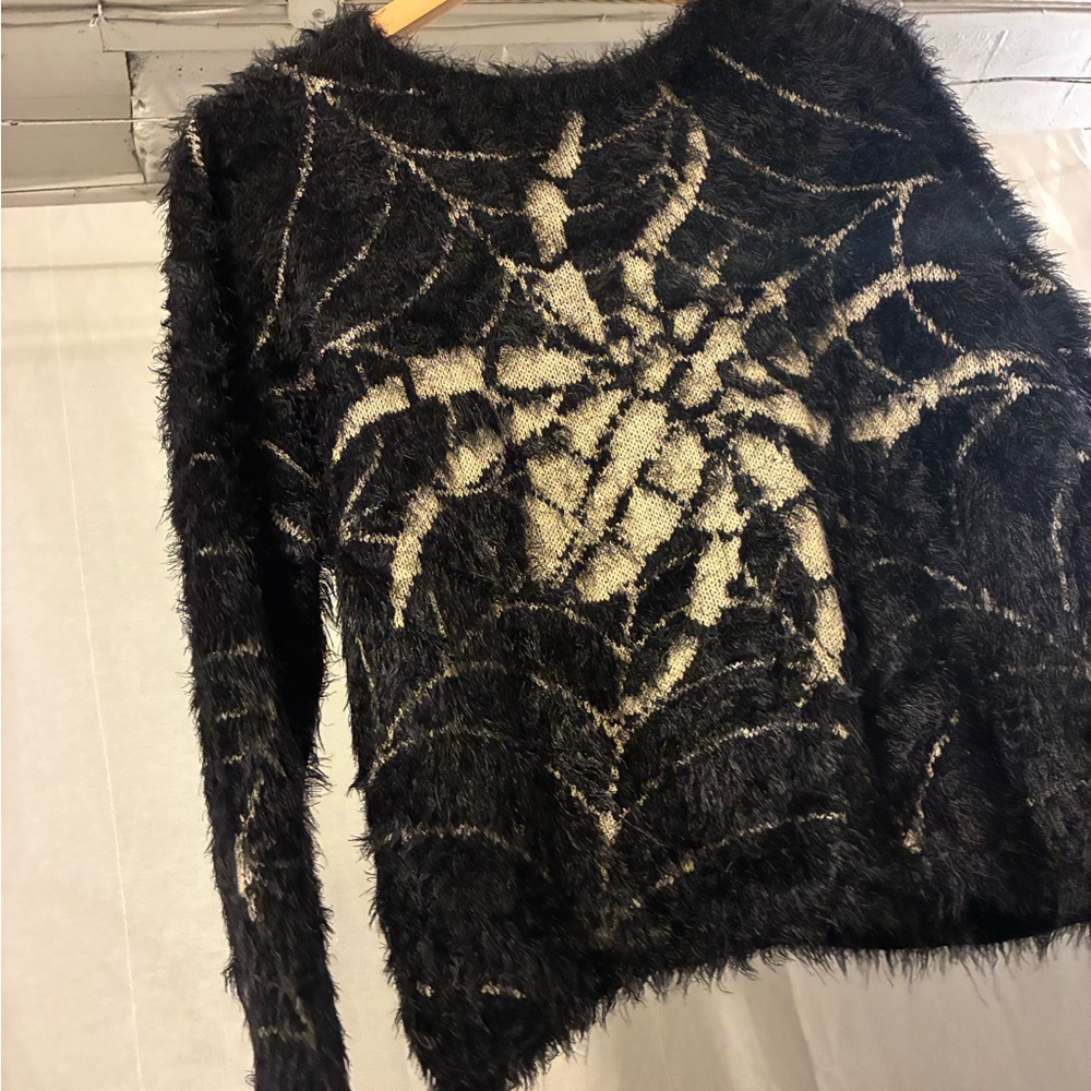 Spiderweb Y2K Black Fuzzy Eyelash Sweater by Katsumi